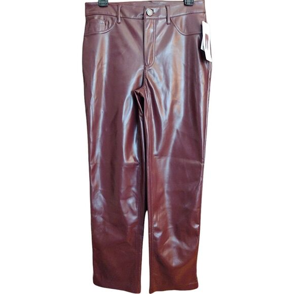 Joie Faux Leather Straight Leg Pants, Size 2, Burgundy NWT - Picture 5 of 10